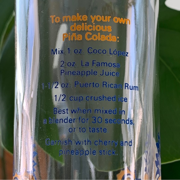 Coco Lopez Glass Cocktail Drinking Glass with Pina Colada Recipe - Picture 3 of 5